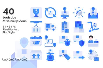40 Logistics & Delivery Icons Set - Flat