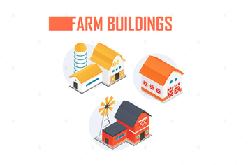 Farm buildings - colorful isometric elements