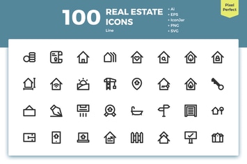 100 Real Estate Icons (Line)