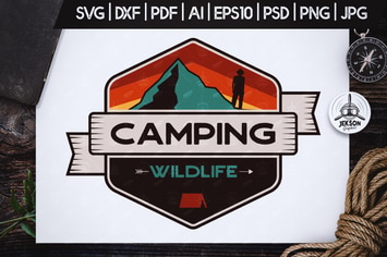 Camping Wild Badge / Vintage Travel Logo Patch SVG