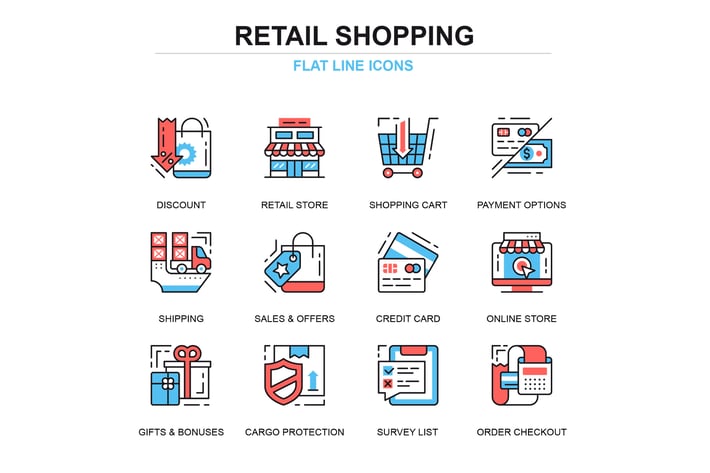 Thin line shopping and e-commerce icons set