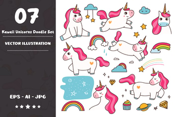 Kawaii Unicorns Doodle Set