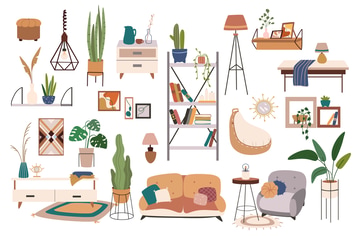 Home Furniture And Decor Set Isolated Elements