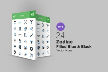 24 Zodiac Filled Blue & Black Icons