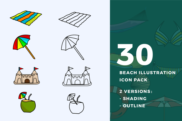 30 Beach Illustration Icon Pack