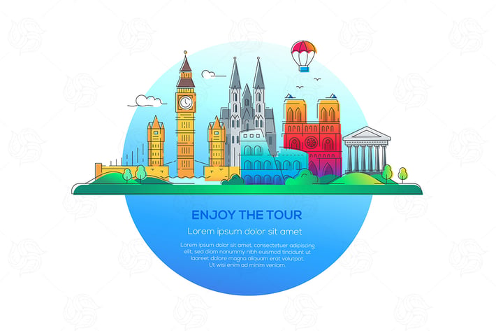 Enjoy the tour - vector line travel illustration
