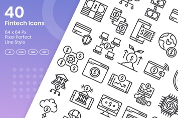40 Fintech Icons Set - Line