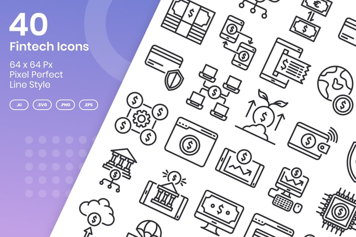 40 Fintech Icons Set - Line