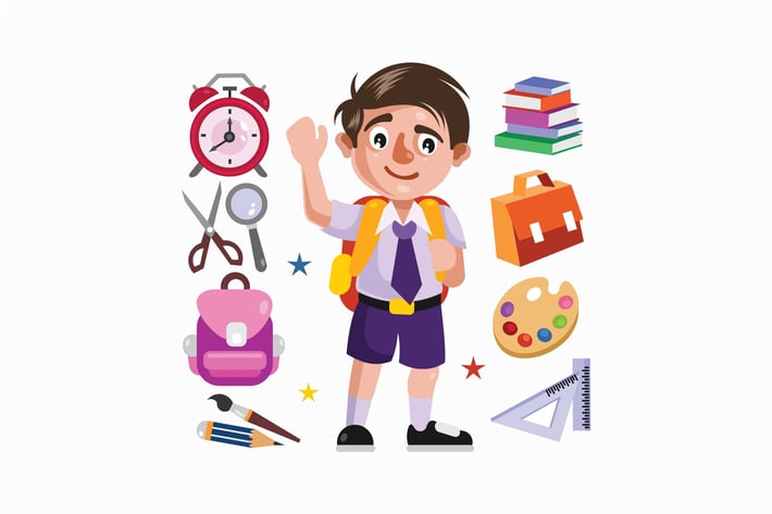 Boy Student and School Supplies Illustration