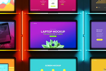 Laptop Mockup Pro Presentation Neon Light Set