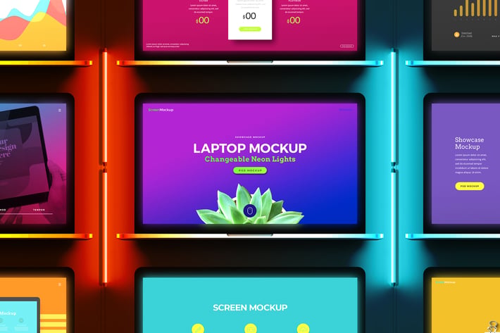 Laptop Mockup Pro Presentation Neon Light Set