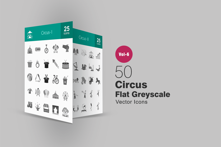 50 Circus Flat Greyscale Icons