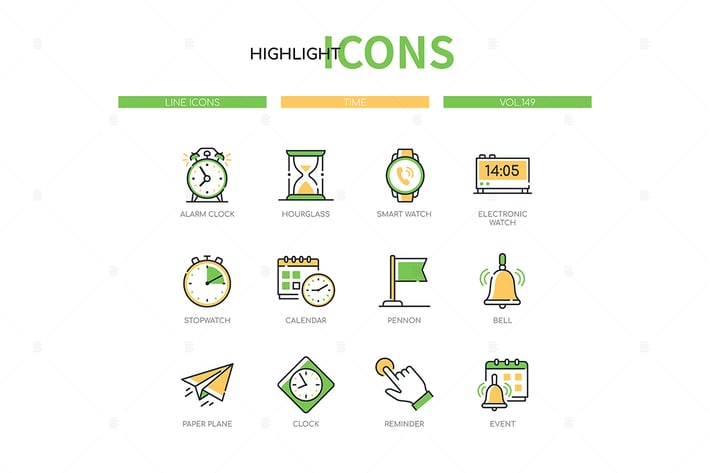 Time concept - modern line design style icons set