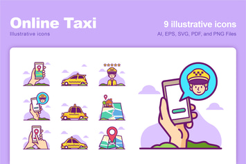 Online Taxi Illustrative Icons