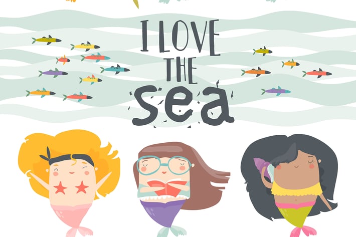 Mermaid girls vector illustration. Cute cartoon 