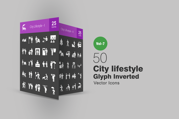 50 City Lifestyle Glyph Inverted Icons