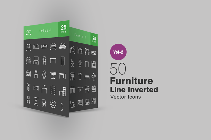 50 Furniture Line Inverted Icons