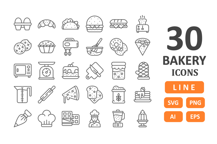 30 Bakery Icons - Line