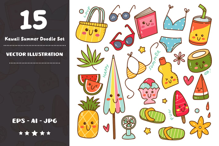 Kawaii Summer Doodle Set