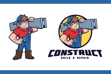 Cartoon Steel Construction Worker Mascot Logo