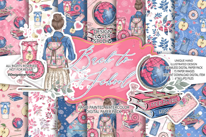 Back to School digital paper pack