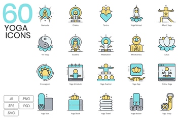 60 Yoga Exercise & Fitness Line Icons