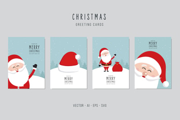 Christmas Santa Claus Greeting Vector Card Set