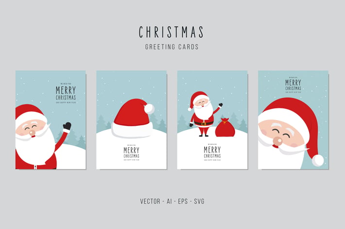 Christmas Santa Claus Greeting Vector Card Set