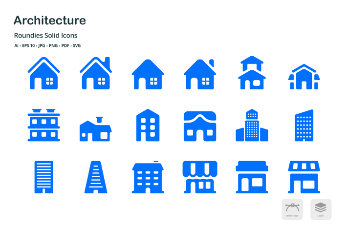 Architecture Roundies Solid Glyph Icons