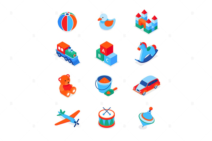 Toys and leisure games - isometric icons