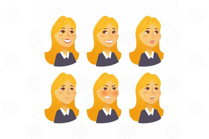 Woman Expressions - vector flat set of images