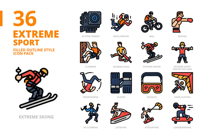 Extreme Sport Filled Outline Style Icon Set
