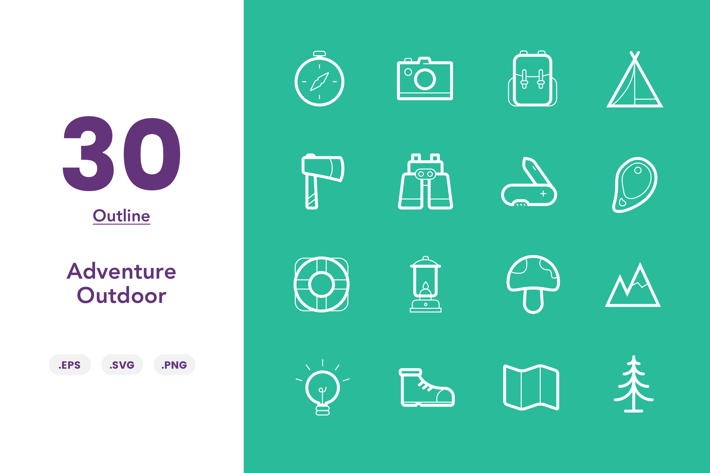 30 Outdoor and Adventure Line Icons
