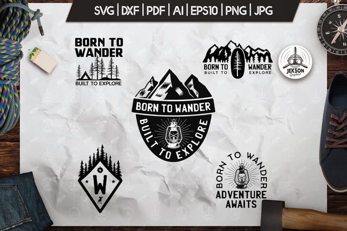Wanderlust Logos, Retro Camping Badges, TShirt 