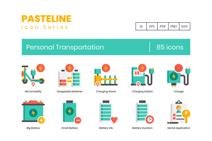 70 Personal Transportation Color Flat Icons