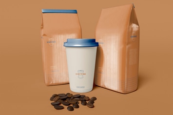 Coffee Packaging with Coffee Cup Mockup
