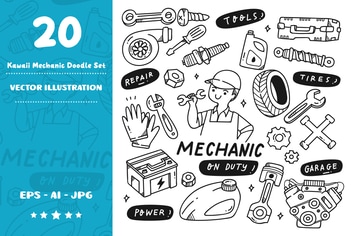 Kawaii Mechanic Doodle Set