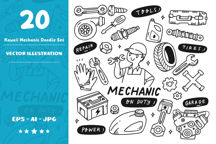 Kawaii Mechanic Doodle Set