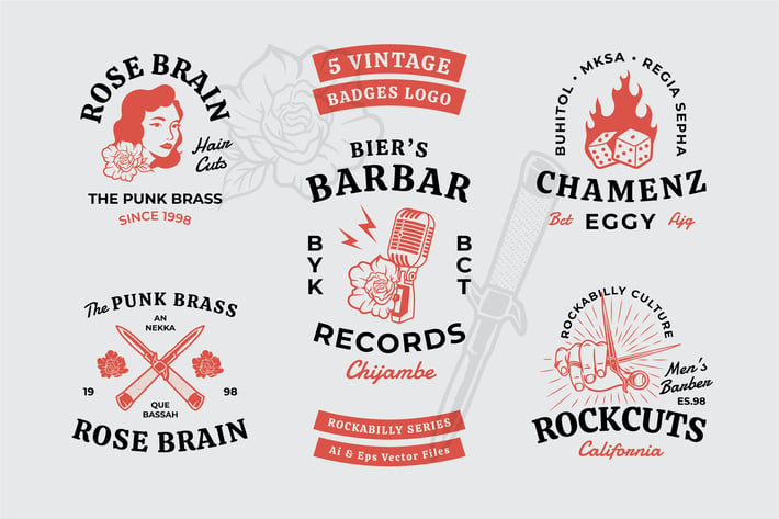 Rockabilly Theme Vintage Badges