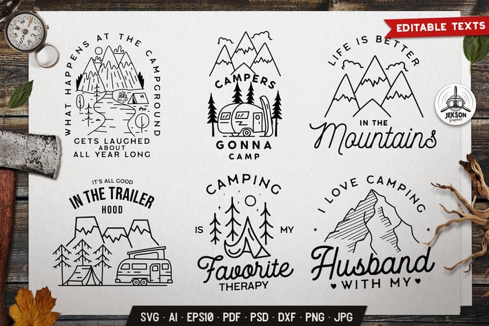 Camping Designs Bundle, Retro Adventure Labels