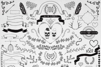 100 Hand Drawn Doodle Vector Design Elements.