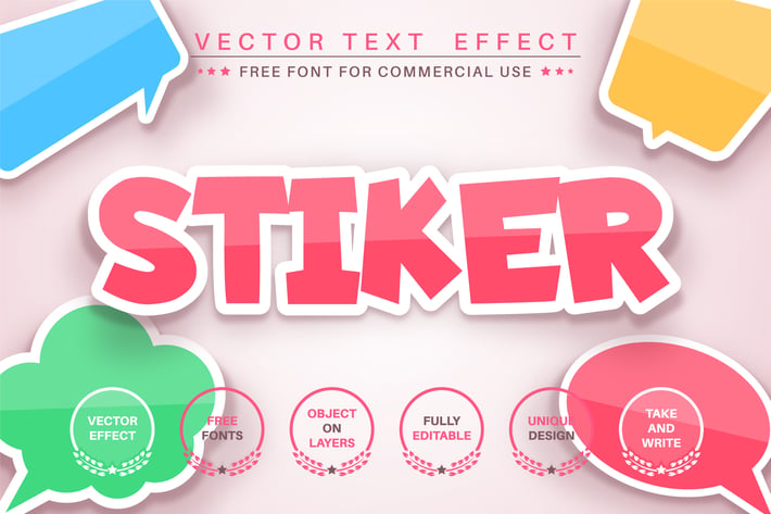 Color sticker - editable text effect,  font style.
