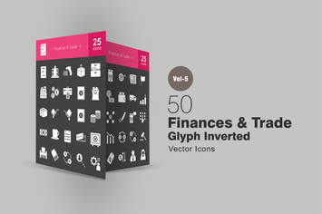 50 Finances & Trade Glyph Inverted Icons