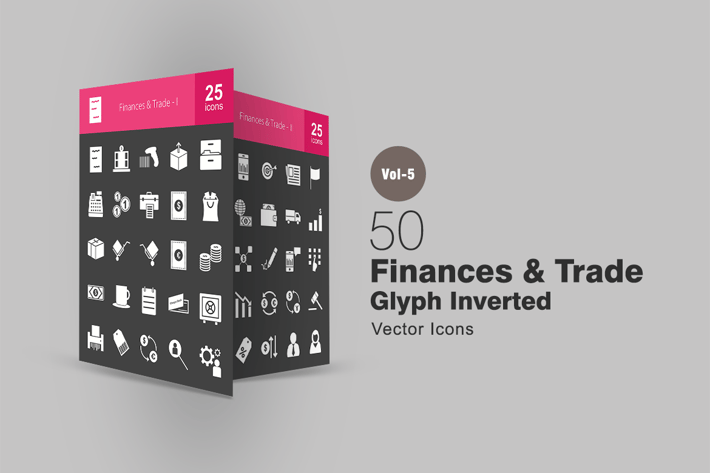 50 Finances & Trade Glyph Inverted Icons