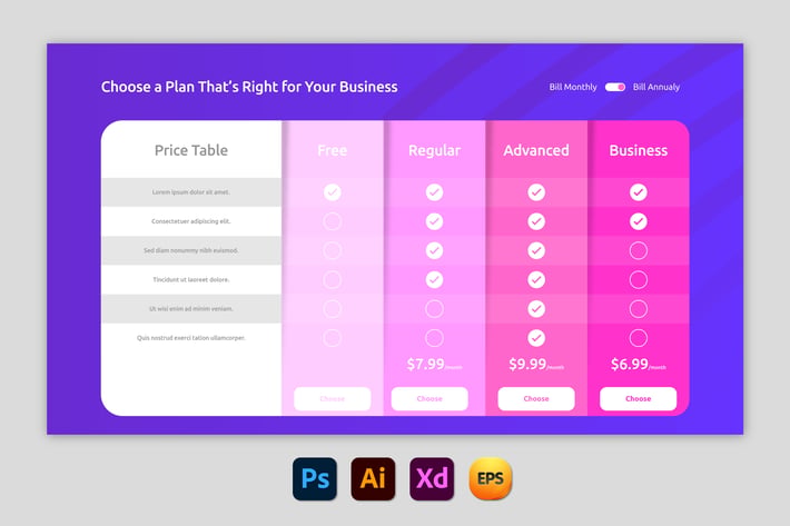 Pastel – Pricing Table Design