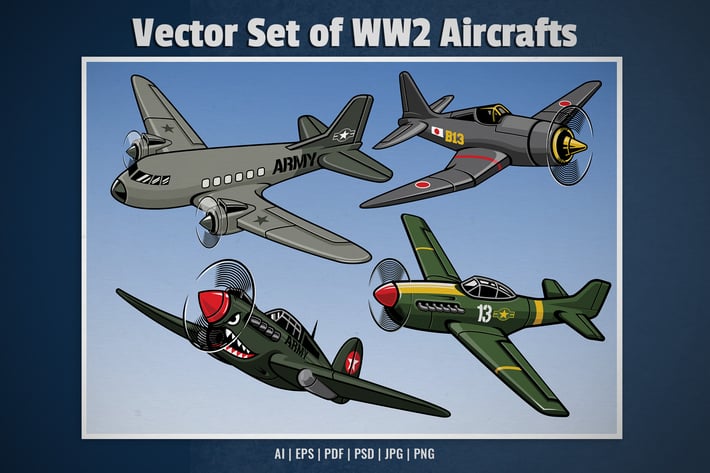 set collection of vintage military aircrafts