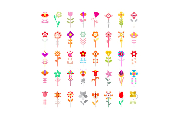 Flower Vector Icon Set Isolated on a White 