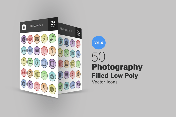 50 Photography Filled Low Poly Icons