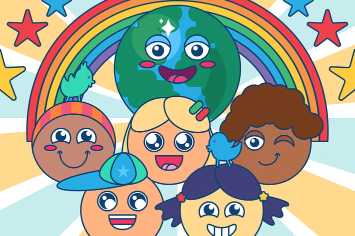 Children with Earth Illustration