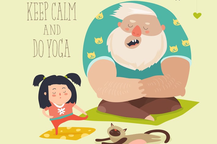 Father with daughter practice yoga. Vector 